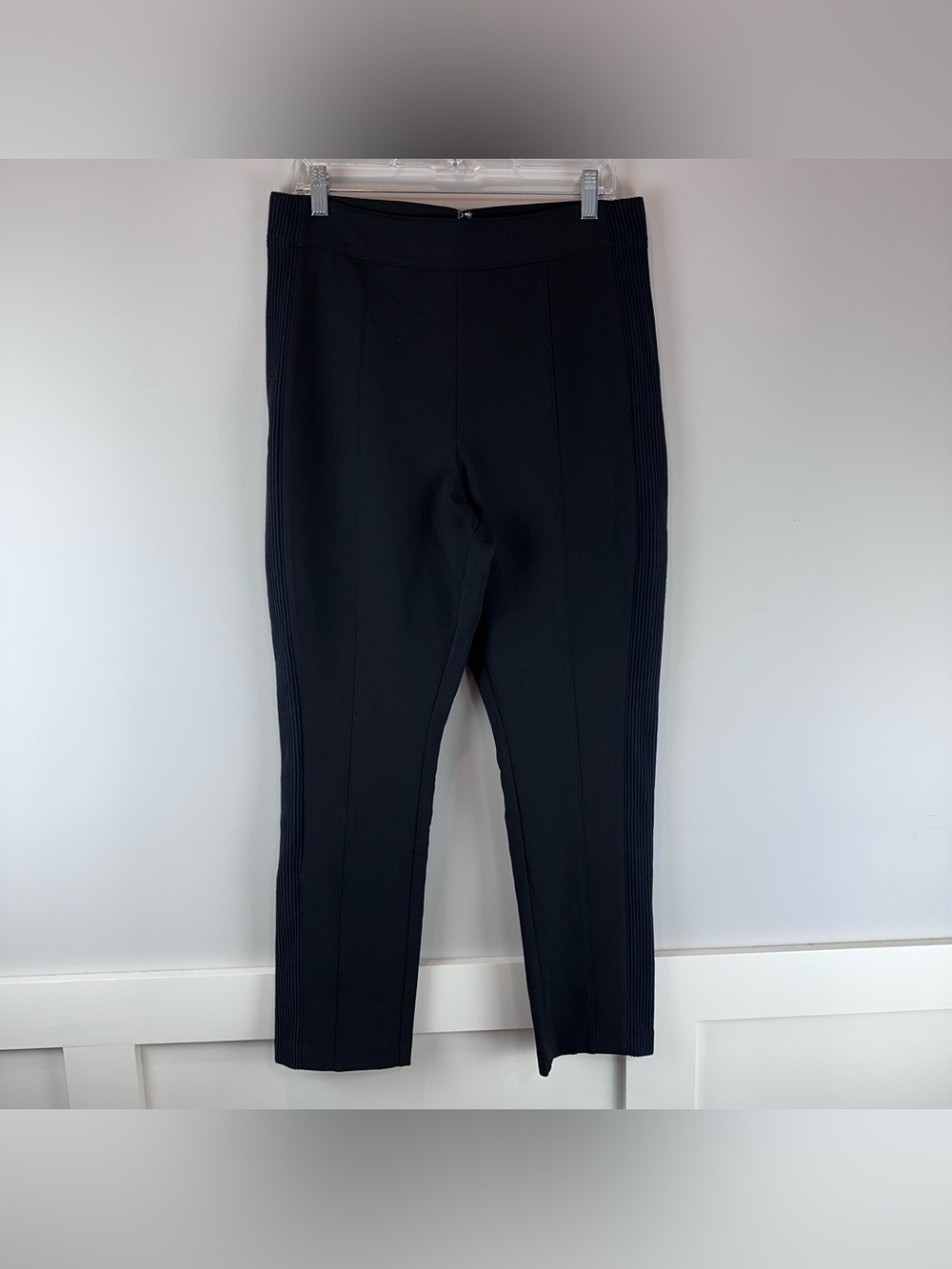Good American Black Career Workwear Sleek Ribbed Side Boss Skinny Pants 4 or XL